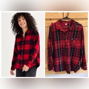 Sonoma red plaid button front collared essential comfy flannel shacket shirt XXL
